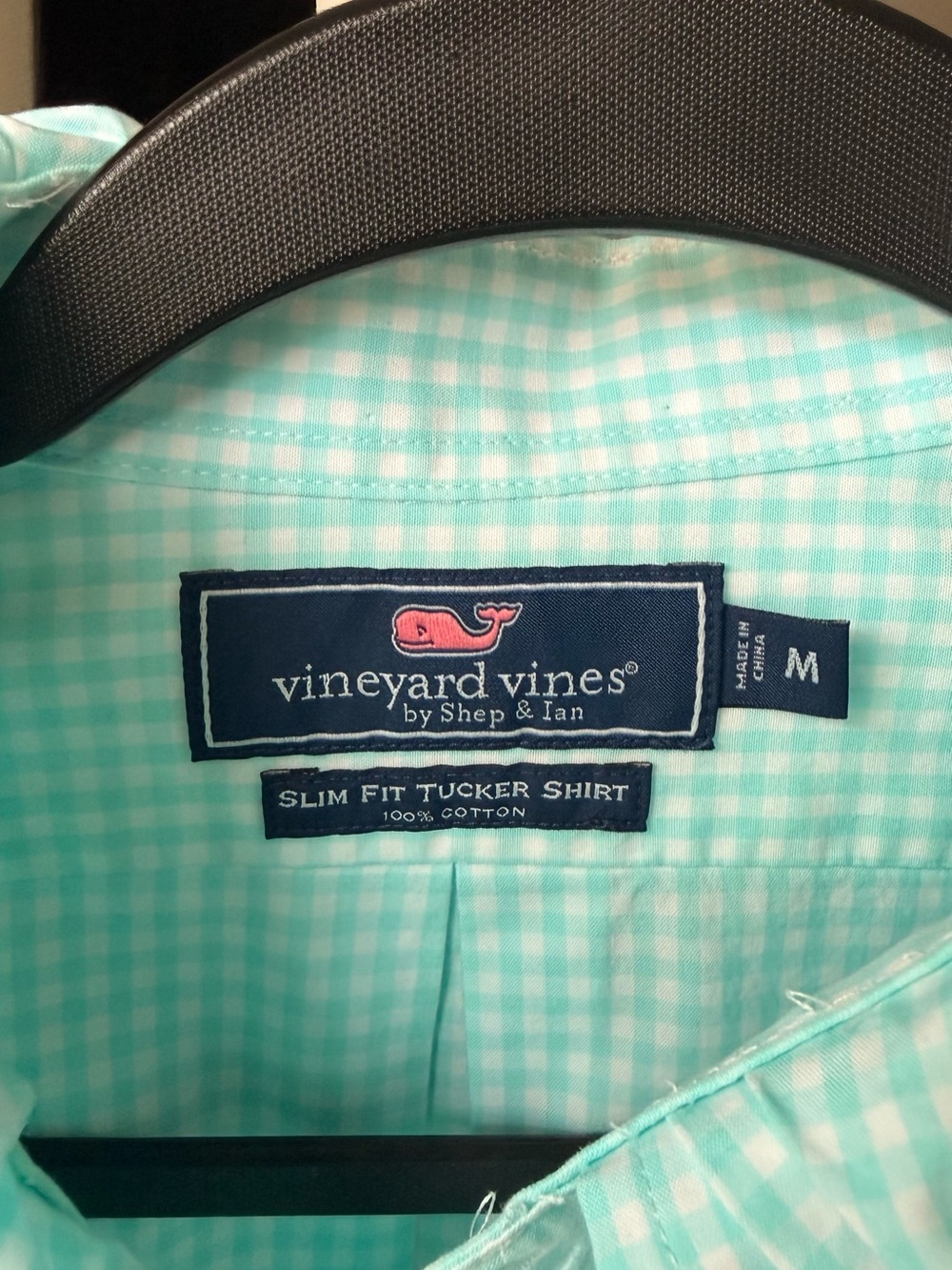 Reloved Upcycled Ruffle Collar Button Down Shirt Vineyard Vines Aqua Gingham - Picture 7 of 11